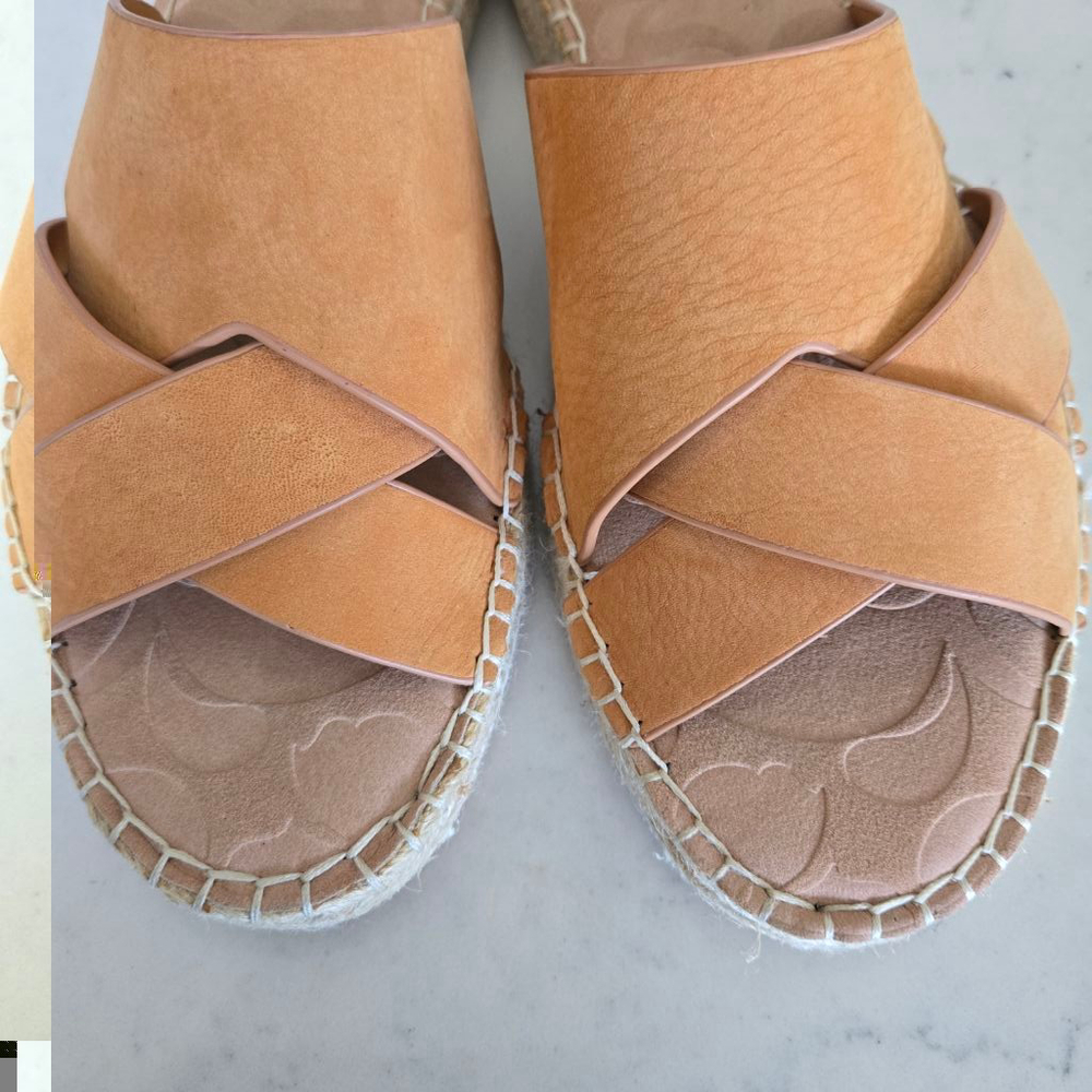 Roxy Women's Cognac Crossover Leather Slide Sandals - Picture 11 of 12